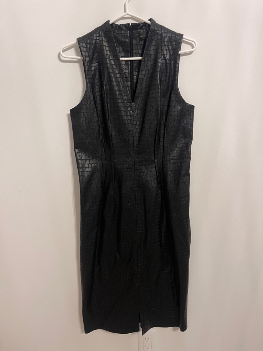 Donna Karan Black Faux-Croc V-Neck Midi Dress